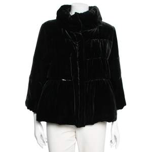 Pre Owned CH Carolina Herrera Black Down Quilted Velvet Button Front Jacket M 