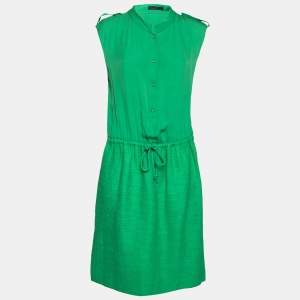 Pre Owned CH Carolina Herrera Green Silk Drawstring Waist Sleeveless Midi Dress L