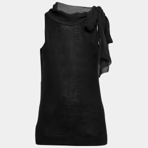 Pre Owned CH Carolina Herrera Black Silk Knit Tie Detail Sleeveless Top L