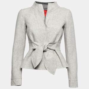 Pre Owned CH Carolina Herrera Grey Wool Button Front Belted Blazer S
