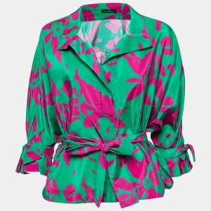 Pre Owned CH Carolina Herrera Green & Purple Silk & Cotton Belted Blouse M