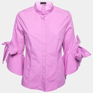 Pre Owned CH Carolina Herrera Purple Cotton Bow Detail Button Front Shirt L