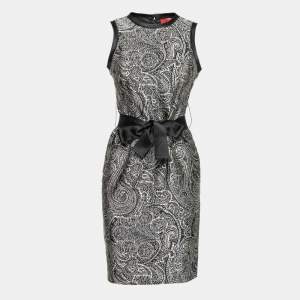 Pre Owned CH Carolina Herrera Black Paisley Jacquard Silk & Cotton Sleeveless Dress S