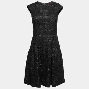 Pre Owned CH Carolina Herrera Black Sequin Embellished Lurex Knit Dress S