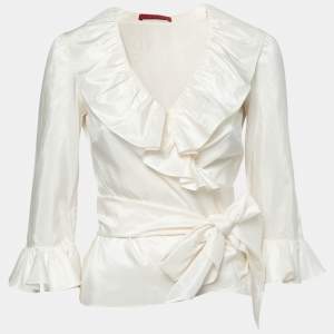 Pre Owned CH Carolina Herrera White Ruffle Detail Silk Top S