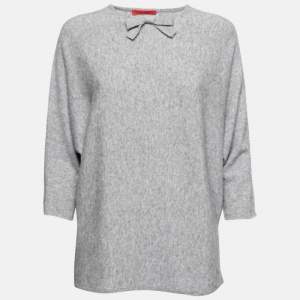Pre Owned CH Carolina Herrera Grey Wool Bow Detail Round Neck Sweater M