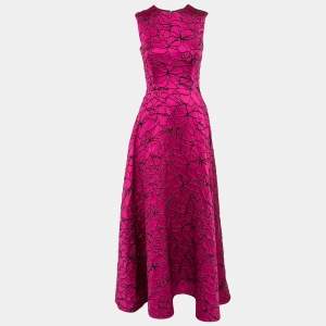 Pre Owned CH Carolina Herrera Pink Embossed Floral Jacquard Sleeveless Gown S