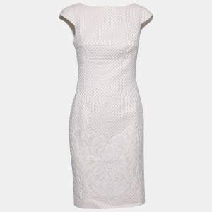 Pre Owned CH Carolina Herrera Light Pink Embossed Floral Jacquard Sheath Dress S