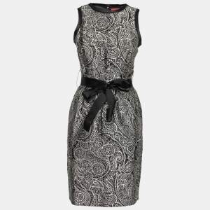 Pre Owned CH Carolina Herrera Black Paisley Jacquard Silk & Cotton Sleeveless Dress S