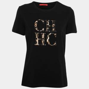 Pre Owned CH Carolina Herrera Black Logo Embroidered Cotton T-Shirt L