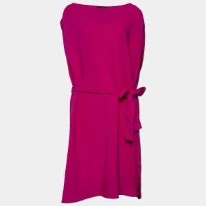 Pre Owned CH Carolina Herrera Fuchsia Crepe Belted Shift Dress XS