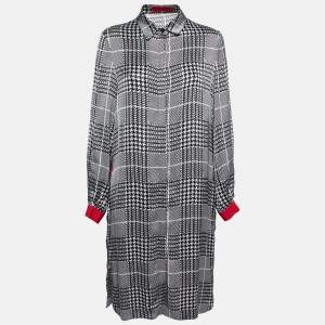 Pre Owned CH Carolina Herrera Black Monochrome Houndstooth Print Satin Dress M