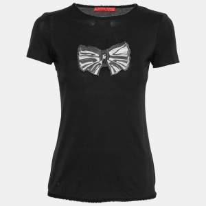 CH Carolina Herrera Black Cotton Bow Applique T-Shirt XS