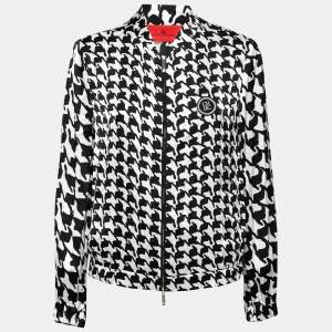 Pre Owned CH Carolina Herrera Monochrome Houndstooth Print Satin Jacket M