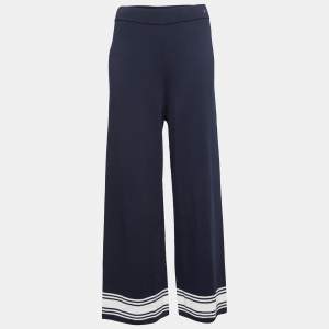 CH Carolina Herrera Navy Blue Knit High Waisted Wide Leg Pants S