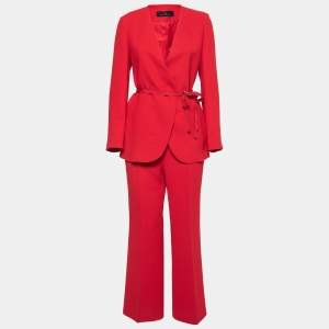 CH Carolina Herrera Red Crepe Belted Suit S/M