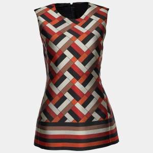 Pre Owned CH Carolina Herrera Multicolor Geometric Print Faille Sleeveless Top M