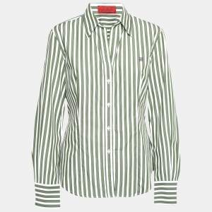 Pre Owned CH Carolina Herrera Green Striped Cotton Button Front Shirt L