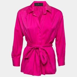 Pre Owned CH Carolina Herrera Pink Stretch Cotton Long Sleeve Blouse L