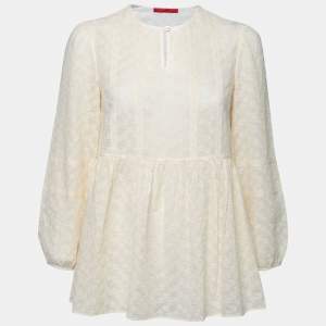 Pre Owned CH Carolina Herrera Cream Floral Embroidered Lace Trimmed Tunic M