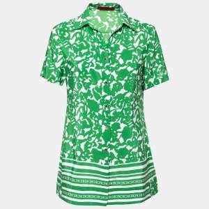 Pre Owned CH Carolina Herrera Green Floral Print Silk Shirt M