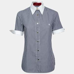 Pre Owned CH Carolina Herrera Navy Blue Stiped Cotton Button Front Shirt M