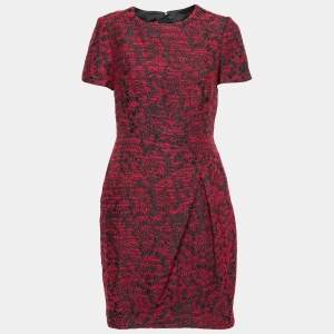 Pre Owned CH Carolina Herrera Red & Black Textured Jacquard Dress M