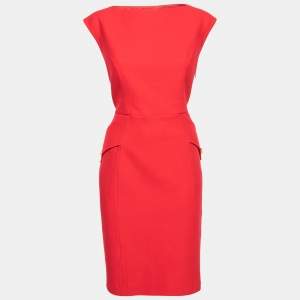Pre Owned CH Carolina Herrera Red Wool Sleeveless Midi Dress L