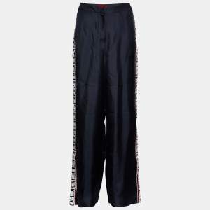 CH Carolina Herrera Navy Blue Silk Logo Tape Pants M