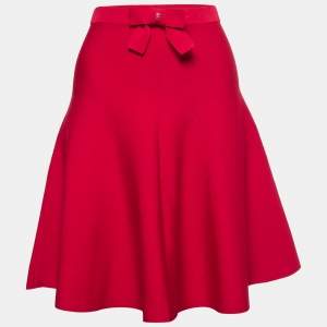 Pre Owned CH Carolina Herrera Red Knit Bow Detail Skirt XS