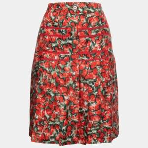 CH Carolina Herrera Red Strawberry Printed Silk A-Line Skirt S