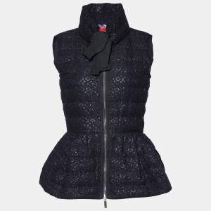 Pre Owned CH Carolina Herrera Navy Blue Lace Quilted Sleeveless Jacket S