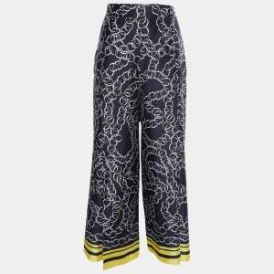 CH Carolina Herrera Midnight Blue Printed Satin Wide Leg Pants M
