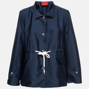 CH Carolina Herrera Navy Blue Taffeta Tie Front Jacket L