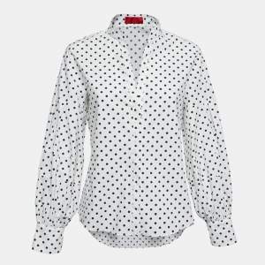 CH Carolina Herrera White Polka Dot Cotton Puff Sleeve Shirt M
