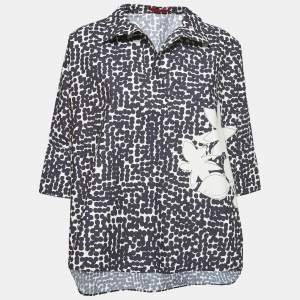 Pre Owned CH Carolina Herrera Black Dot Printed Cotton Tunic Top S