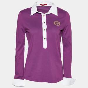 Pre Owned CH Carolina Herrera Purple Cotton Pique Contrast Detail Polo T-Shirt S