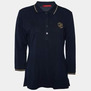 Pre Owned CH Carolina Herrera Navy Blue Logo Embroidered Cotton Pique Polo T-Shirt M