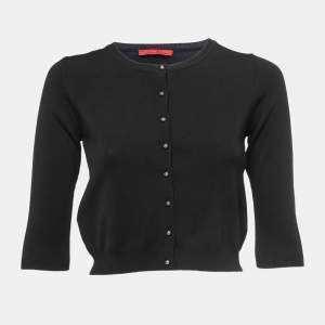 CH Carolina Herrera Black Knit Buttoned 3/4 Sleeve Cardigan XS