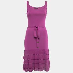 Pre Owned CH Carolina Herrera Purple Knit Sleeveless Belted Short Dress S