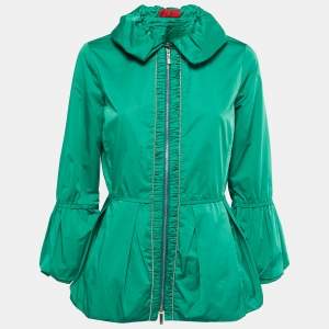 CH Carolina Herrera Green Synthetic Zip Front Peplum Jacket XS