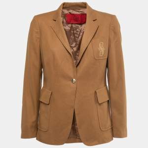 CH Carolina Herrera Brown Wool Pocket Embroidered Blazer L