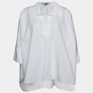 CH Carolina Herrera White Shirt White Cotton Logo Beaded Oversized Top M