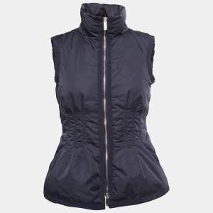 CH Carolina Herrera Navy Blue Synthetic Zip Front Sleeveless Down Jacket XS