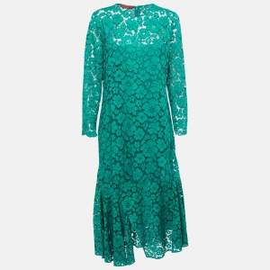 CH Carolina Herrera Green Floral Lace Full Sleeve Flared Midi Dress S