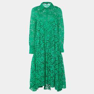 CH Carolina Herrera Green Floral Lace Tiered Midi Dress M