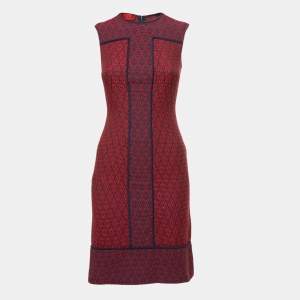 Pre Owned CH Carolina Herrera Red/Blue Cotton Diamond Embroidered Sleeveless Dress XS