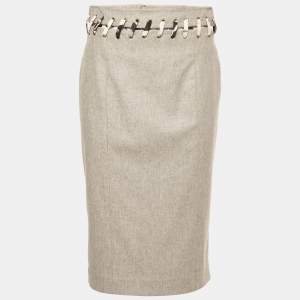 Carolina Herrera Grey Wool Blend Waist Tie Detail Skirt M