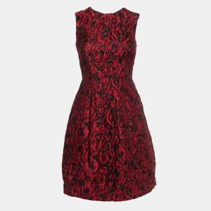 Pre Owned CH Carolina Herrera Red/Black Floral Jacquard Sleeveless Dress XS