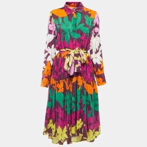 CH Carolina Herrera Purple Floral Printed Silk Belted Dress L